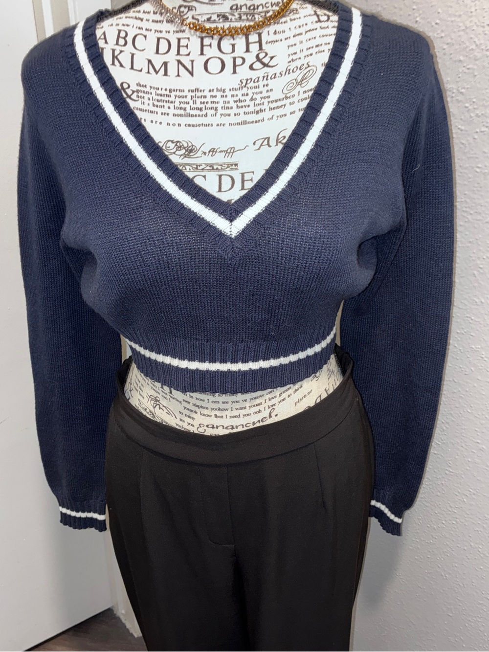 H&M Divided V-Neck Cropped Varsity Sweater